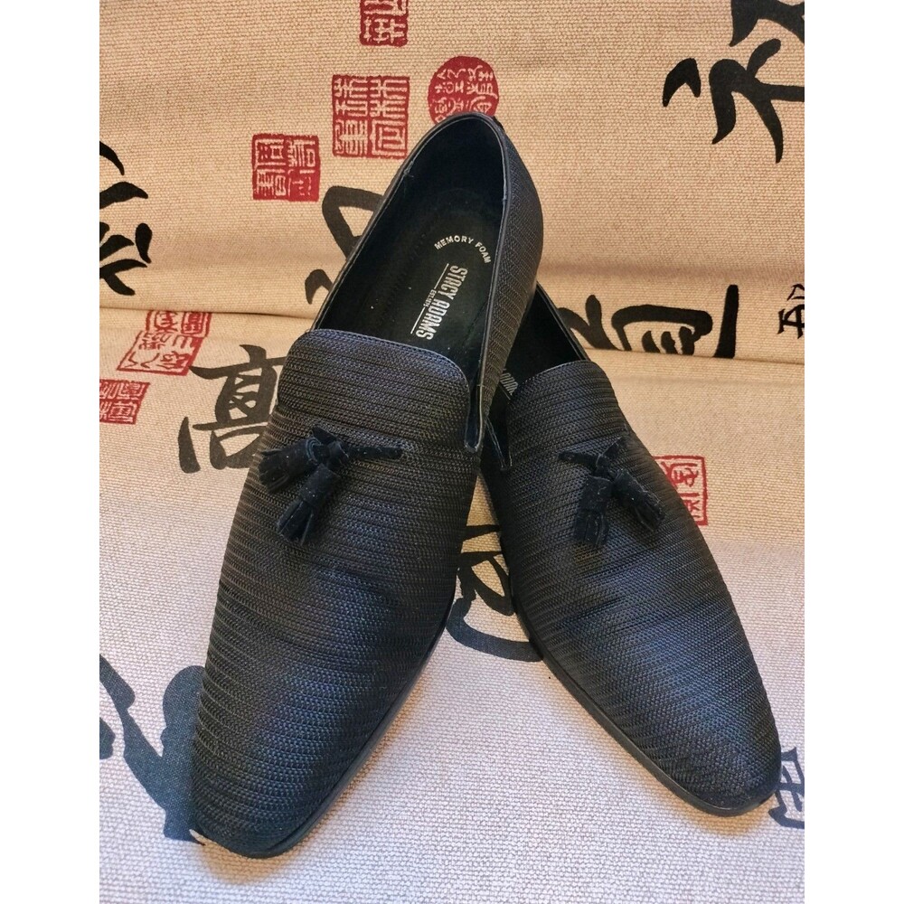 EUC! Stacy Adams 'Tazewell' Black Slip-On Textile Patterned Upper w/Tassle. 12M